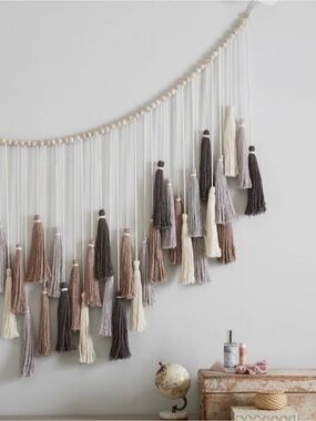 Pottery Barn Oversized Tassel Garland Wall Hanging in Cream, Tan, Gray, Brown